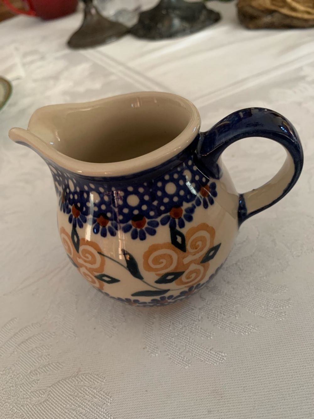 Cream and Blue Floral Ceramic Creamer Jug